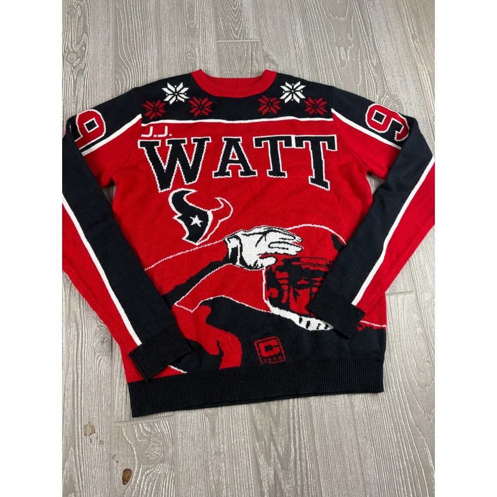 JJ Watt Houston Texans Ugly Christmas Sweater Mens Med #99 NFL Team Apparel Red